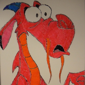 Mushu. Drawn on a White Board.