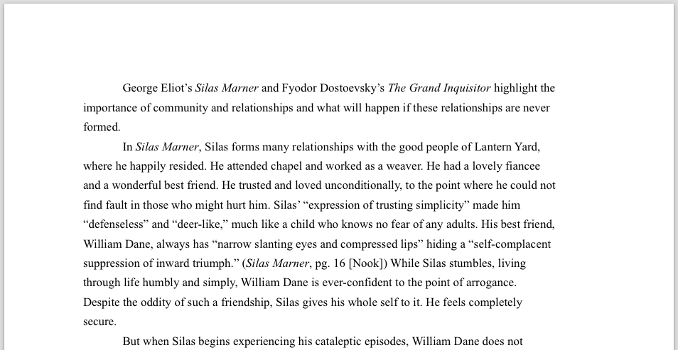 PDF of Essay on Silas Marner and The Grand Inquisitor.